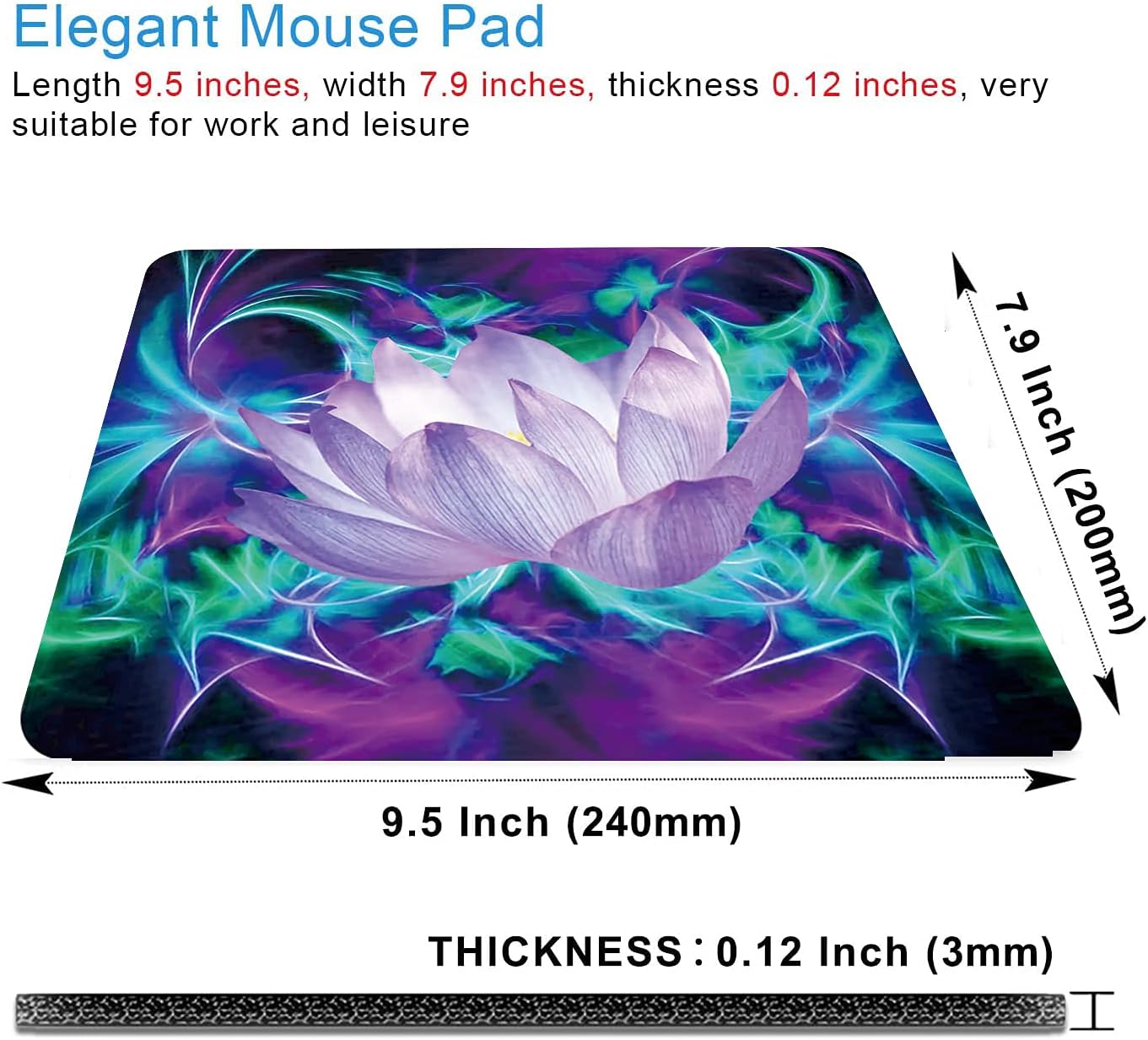 Lotus Mouse Pad Non-Slip Rubber Base Gaming MousePads for Computers Laptop Office,Cute Mouse Pads with Designs for Women,9.5"x7.9"x0.12" Inch(240mm x 200mm x 3mm)