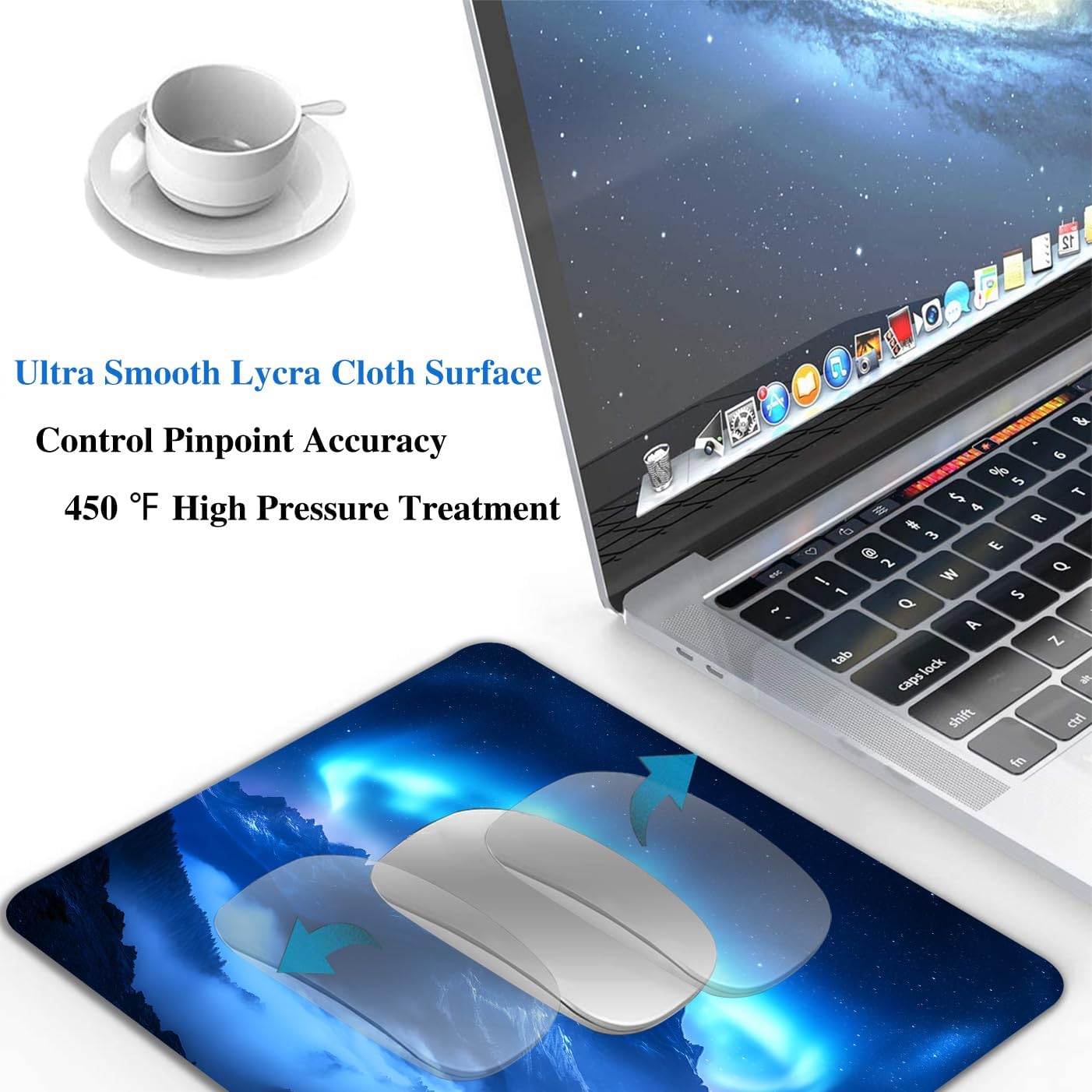 Blue Aurora Mountains Mouse Pads for Desk, Portable Wireless Computer Mouse pad Small Design with Women, Non-Slip Rubber Base Laptop Mousepad 9.5" x 7.9" Smooth Surface for Office & Travel