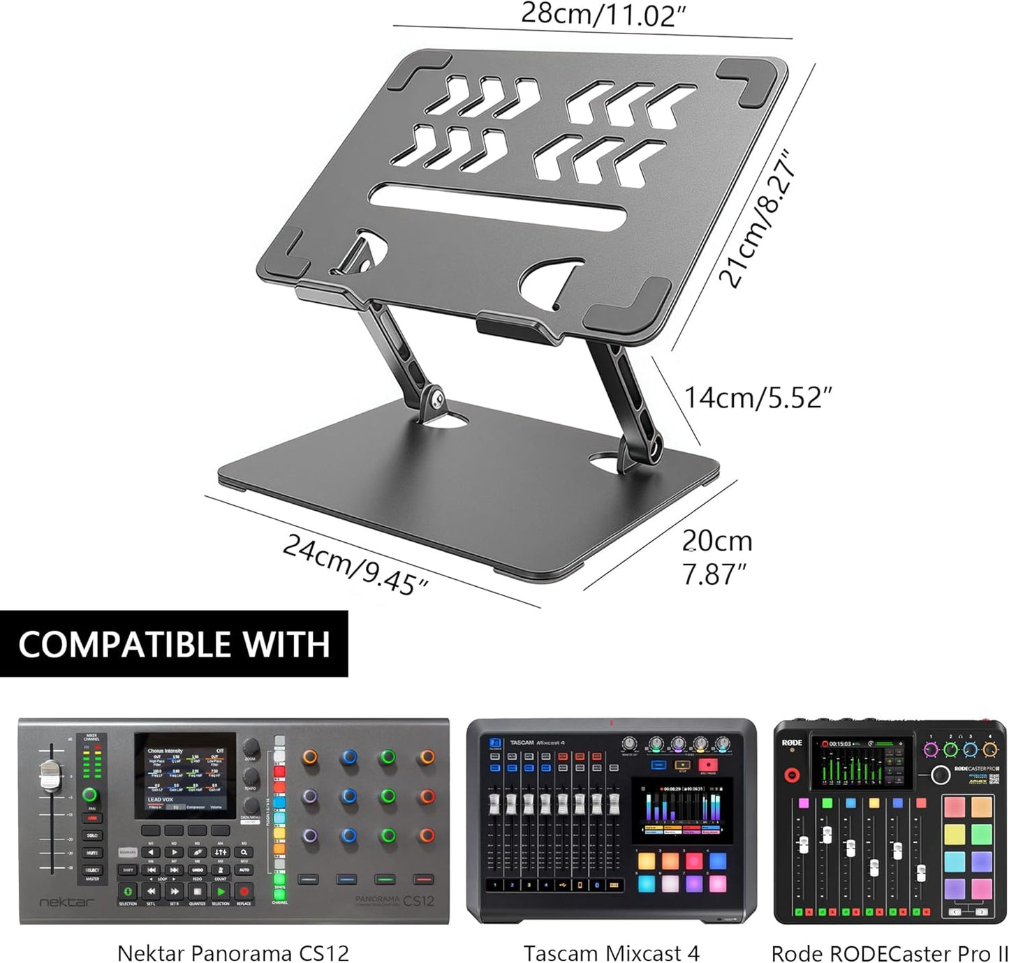 Home Studio Small Desktop Mixer Stand, Aluminum Portable Folding Heat Dissipation Lift Stand, Compatible with Nektar Panorama CS12, Rode RODECaster Pro II, Tascam Mixcast 4 (Gray)