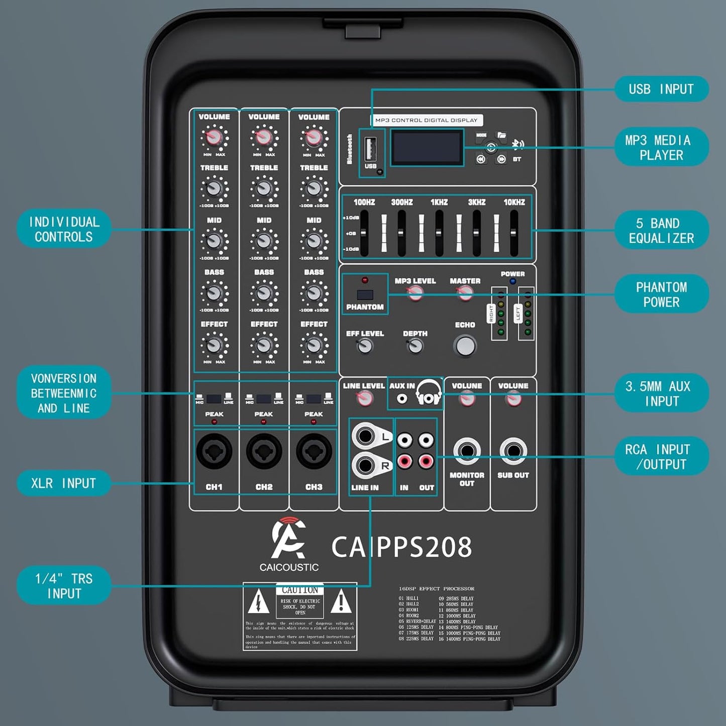 All-in-One 2-Way PA Speaker System DJ Mixer Bundle,300W 8-Channel Mixer Bluetooth, Amplifier Kit with 8" Subwoofer and 1" Horn Tweeter,USB,2 Speaker Stands, Mic