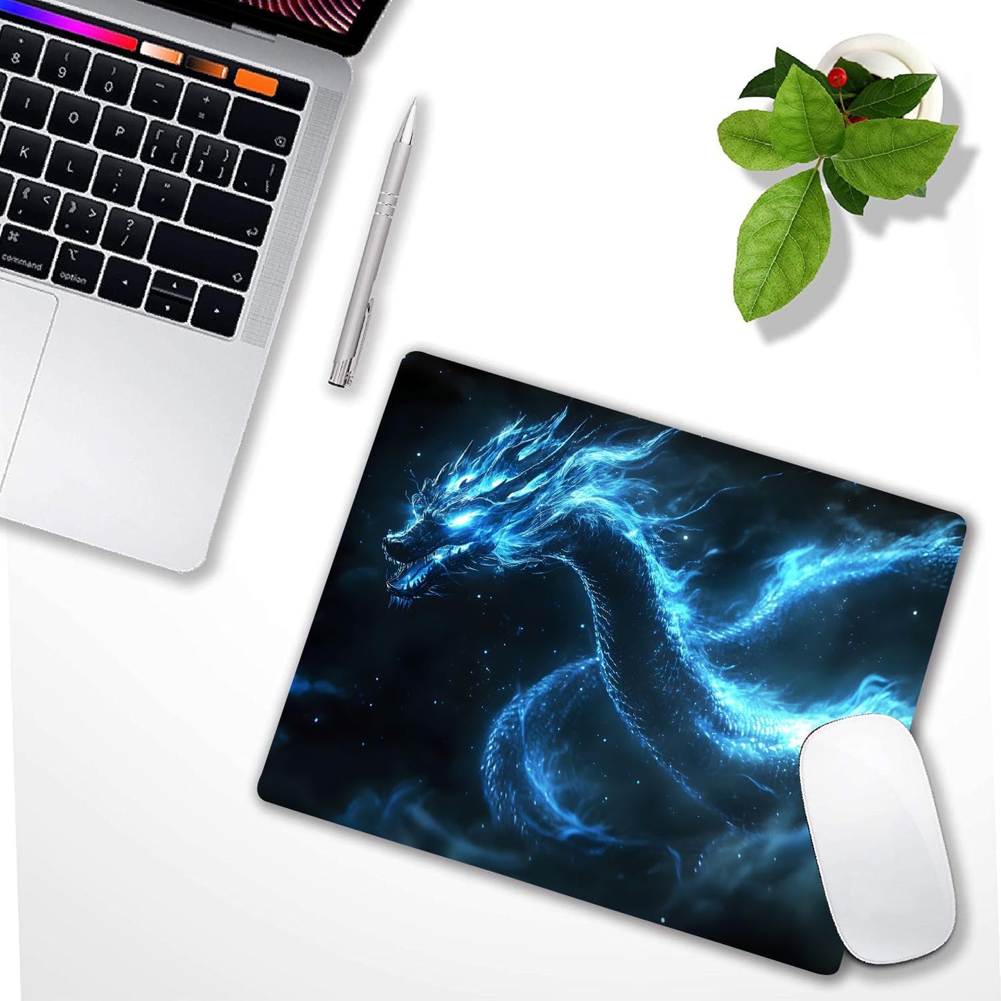 Witchy Blue Japanese Dragon Custom Mouse Pad with Non-Slip Rubber, Small Square Design for Wireless Laptop & Computer Mouse Pads for Desk, 9.5 x 7.9 inch Smooth Surface for Gaming & Office