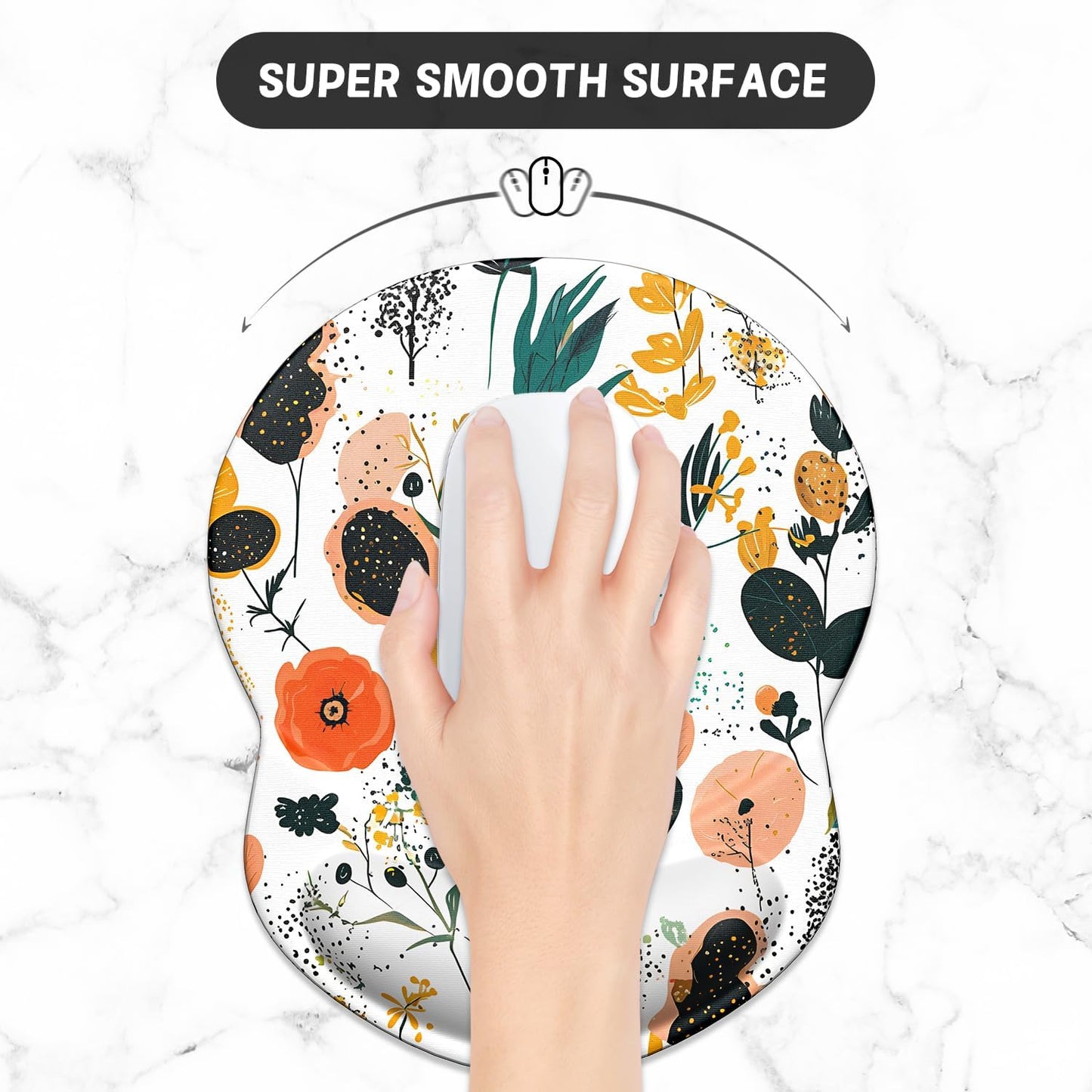 ITNRSIIET Ergonomic Mouse Pad with Gel Wrist Support Small Wrist Rest Smooth Surface Non-Slip PU Base Comfortable Office Supplies Pain Relief, 8.7 x 7.2 inches, Beautiful Flowers and Plants