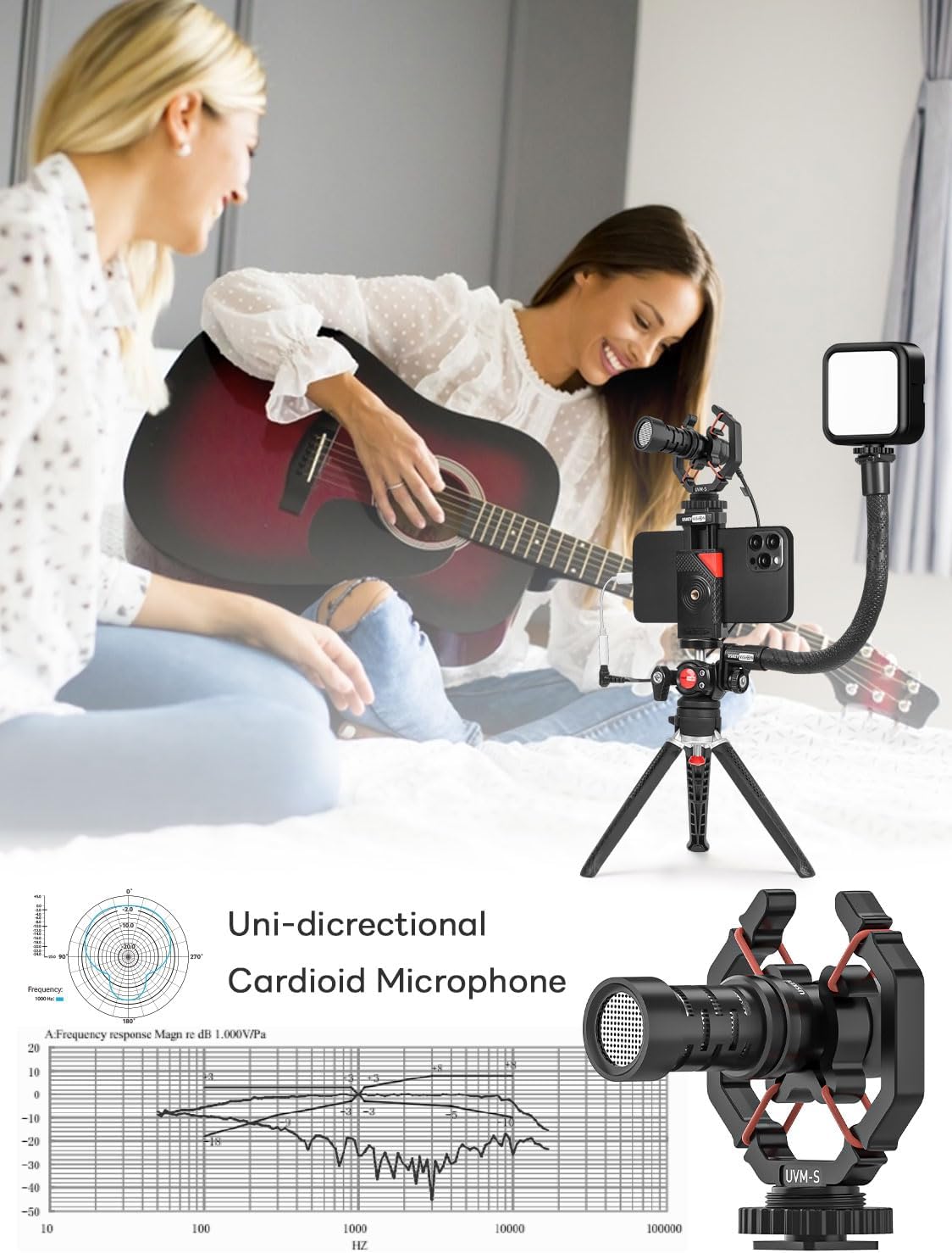 Smartphone Video Vlogging Kit Metal Microphone Light Tiktok YouTube Podcast Equipment for iPhone 15/14/13 Mini/Pro/Max, Android Smartphone (V-Master)