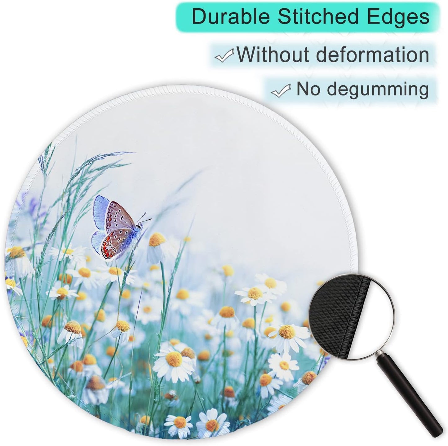 ITNRSIIET Round Mouse Pad with Stitched Edge Premium-Textured Waterproof Non-Slip Rubber Base Desktop Protection Mat Diameter 8.7 inches, Butterfly Chrysanthemum