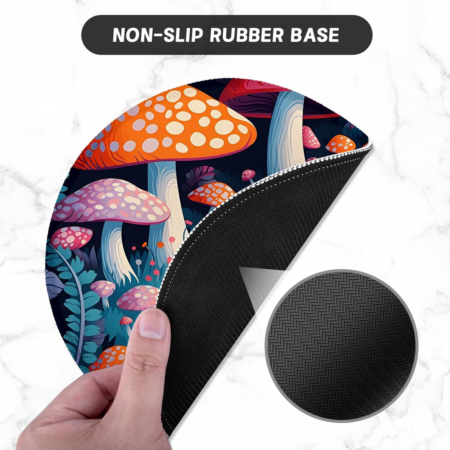 ITNRSIIET Round Mouse Pad with Stitched Edge Premium-Textured Waterproof Non-Slip Rubber Base Desktop Protection Mat Diameter 8.7 inches, Pretty Mushroom