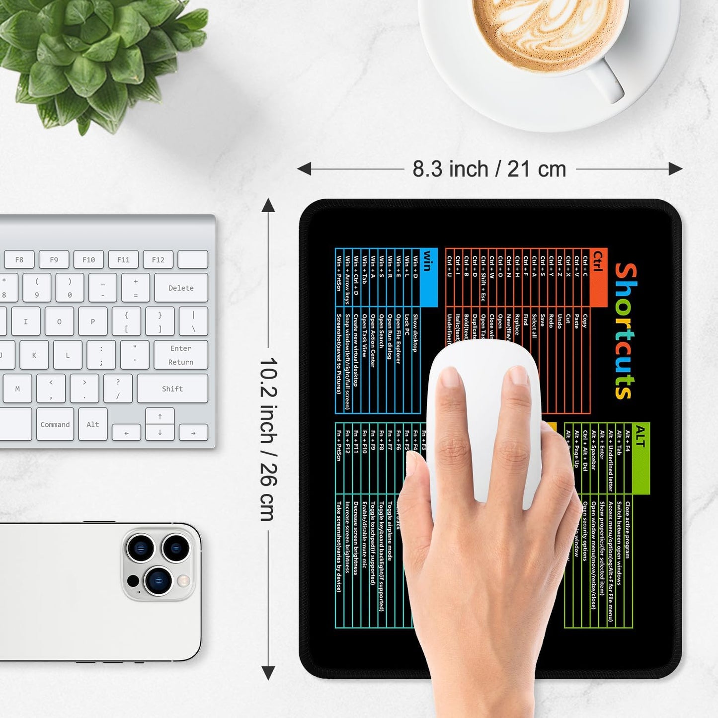 ITNRSIIET Mouse Pad Non-Slip Rubber Base Smooth Surface Stitched Edges Waterproof Durable Compatible with All Mice for Office & Gaming, Desk Accessory, 10.2x8.3x0.12 inch, WinShortcuts