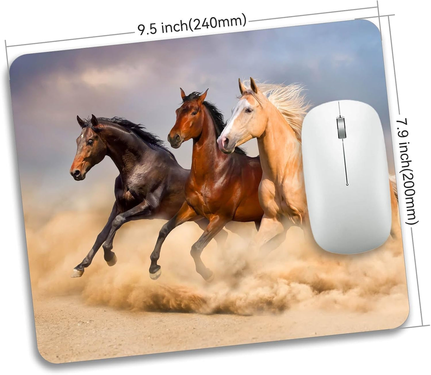 Running Horse in Sand Rectangle Mouse Pad Mat Non-Slip Rubber Base Mousepad for Office Laptop