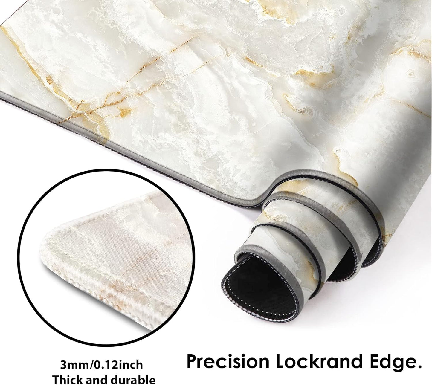 Galdas Large Mouse Pad Marble Pattern XXL XL Large Mouse Pad Mat Long Extended Mousepad Desk Pad Non-Slip Rubber Mice Pads Stitched Edges Thin Pad (31.5x11.8x0.12“)