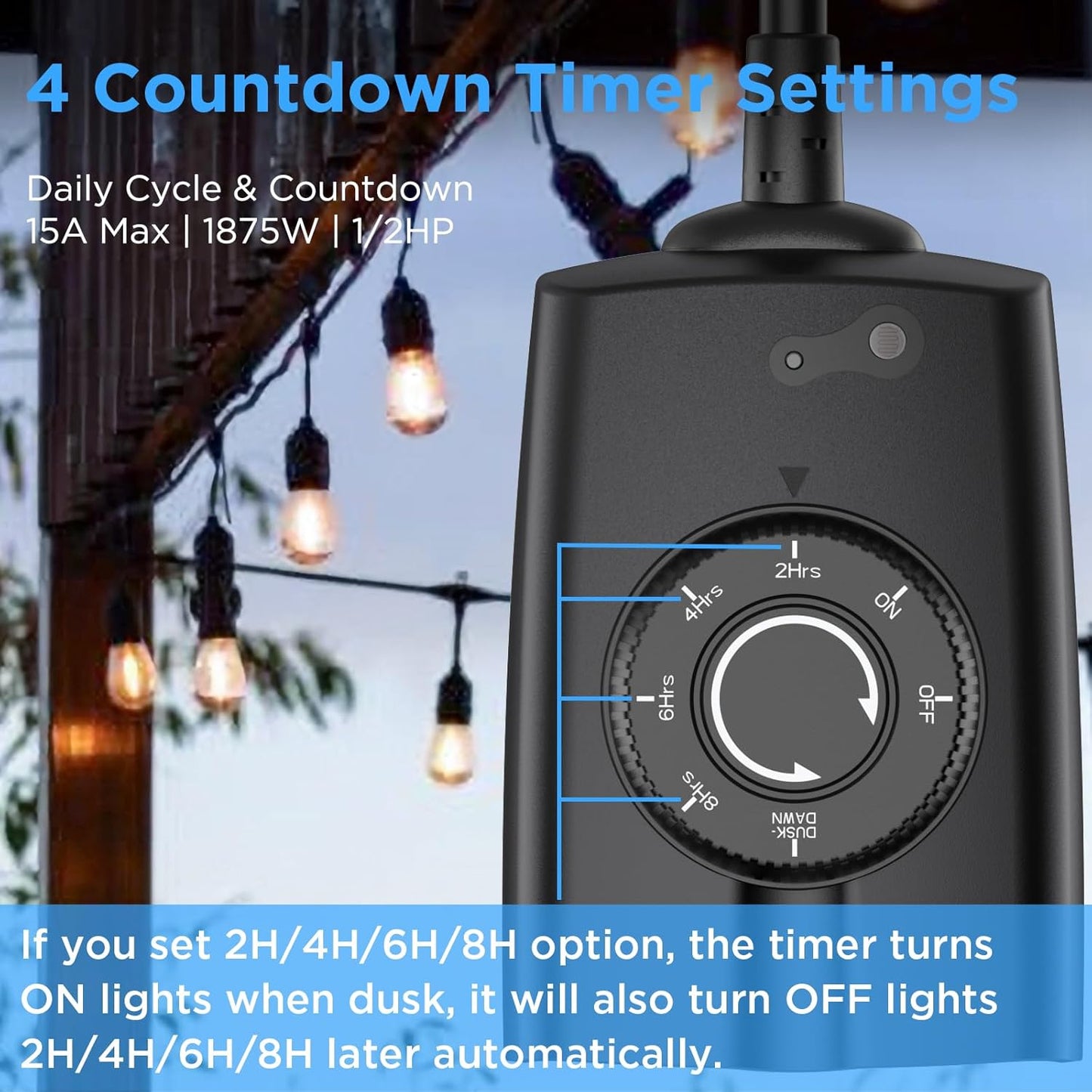 G-ELEK Outdoor Timer Outlet Waterproof, 24 Hour Outdoor Light Timer, Timers for Electrical Outlets, Ideal for Pool Pump, Christmas Lights, Heavy Duty, Grounded Outlets (Dusk to Dawn Sensor, 1 Pack)