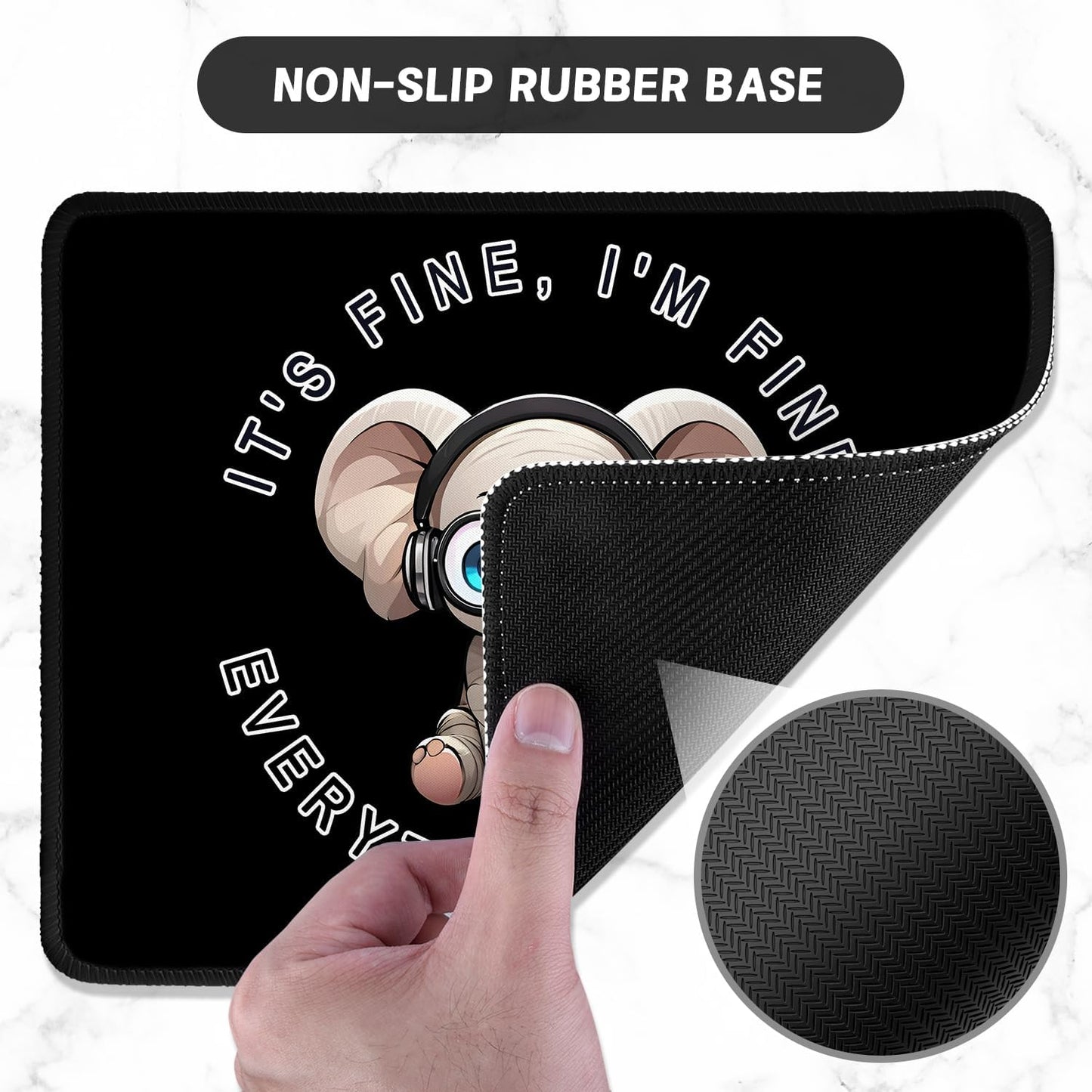 ITNRSIIET Mouse Pad with Stitched Edge Premium Textured Smooth Precise Operation Waterproof Washable Non-Slip Rubber Base Desktop Protection Mat, 10.2×8.3×0.12 inches, Pretty Fine Elephant