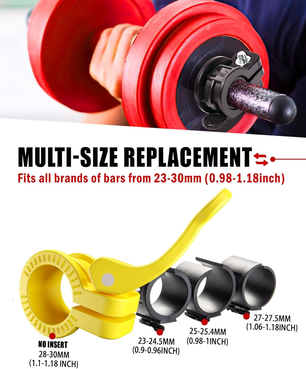 Narrow Barbell Clips 2.5cm Width for Olympic Bars, 0.9-1.18inch Adjustable Weight Clamps, Quick Release Locking Collars for Weightlifting