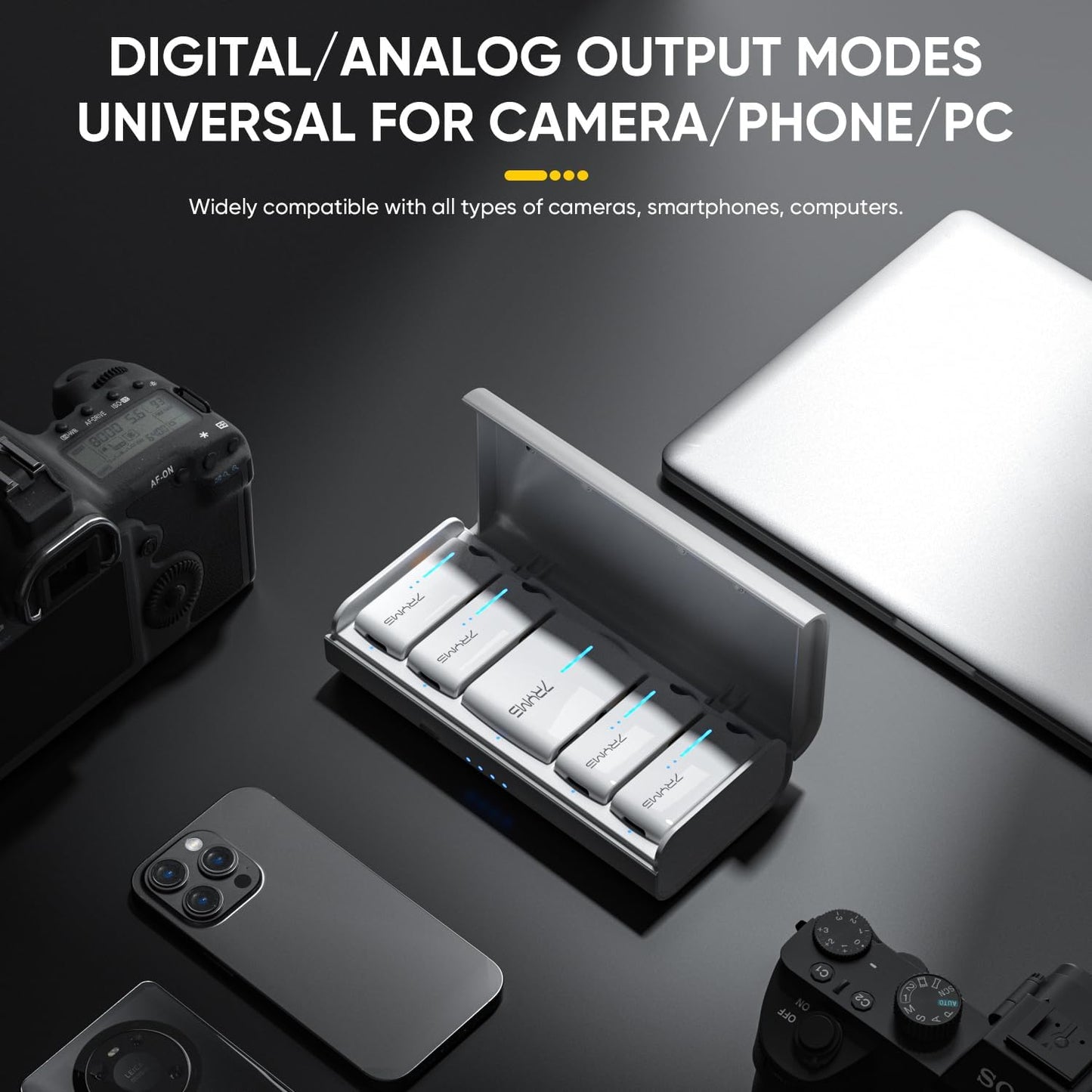 7RYMS iRay DW40 4-Channel Wireless Microphone for Cameras, Camcorders, iPhones, Android Phones, Wireless Lavalier Mic-Noise Canceling, 656ft Range, 12.5H Working, Lav Mic for Video Recording(White)