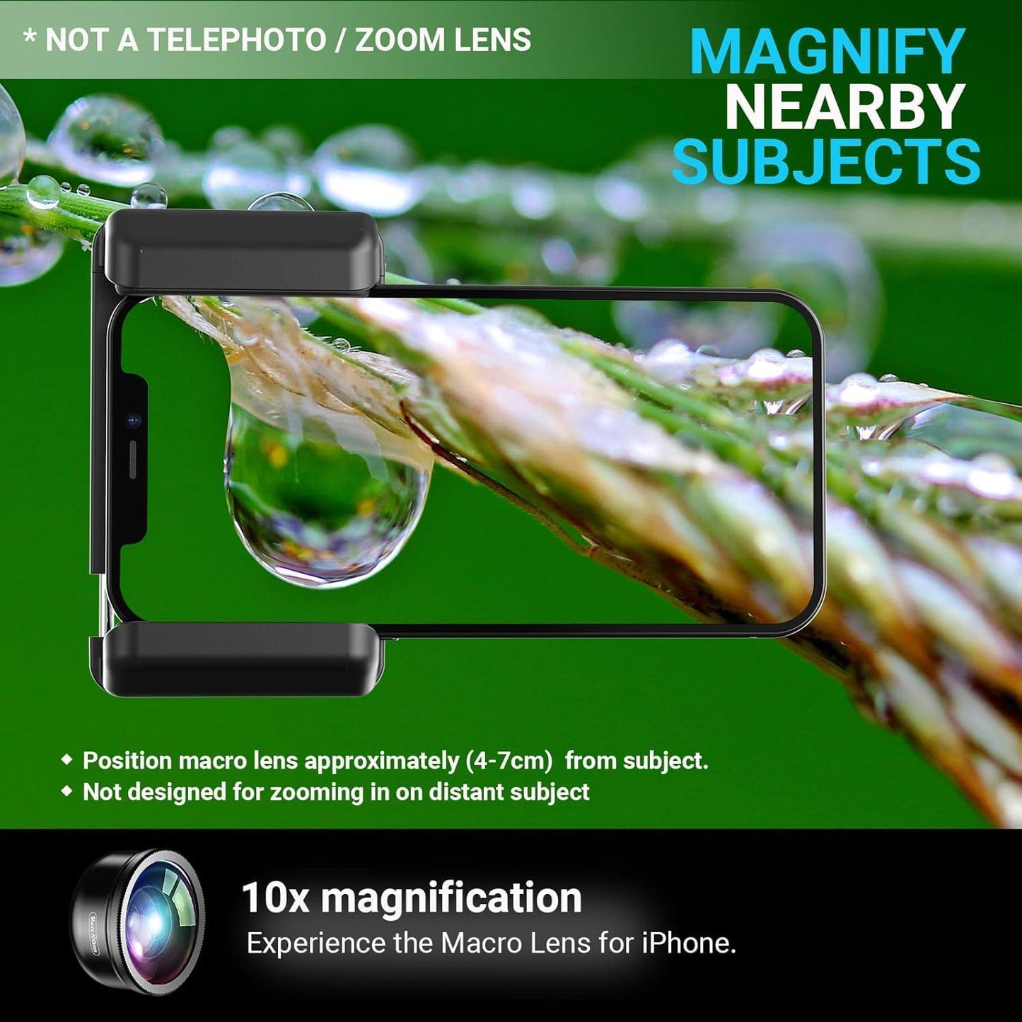 MIAO LAB 10X Macro Lens + CPL Filter Kit with Universal Clip for iPhone 16/15/14/13 Pro, Samsung & Android Phones