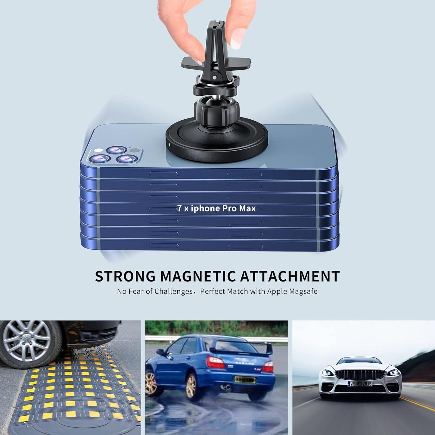 OHLPRO MagSafe Car Mount Charger, 15W QC 3.0 Fast Charging for iPhone 16 ProMax, Pro, Plus, 15, 14, 13, 12 Series, Stick on Car Dashboard & Air Vent Phone Holder