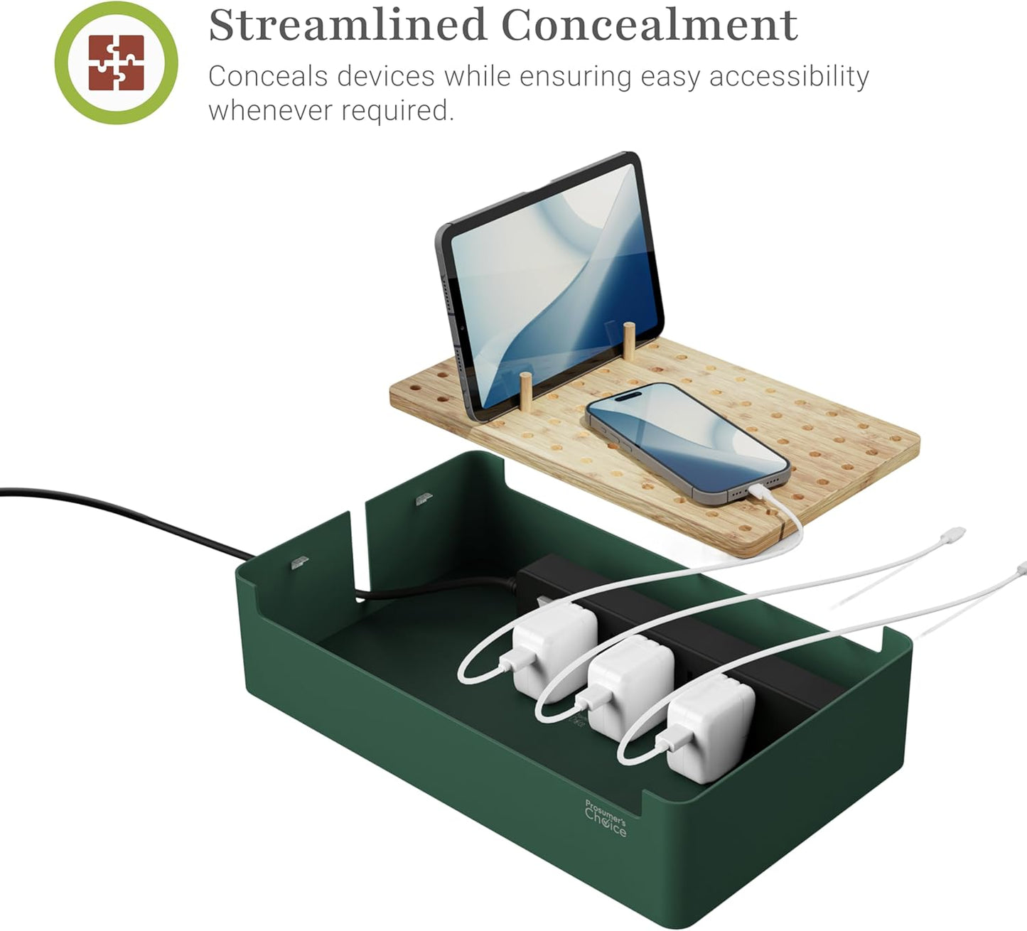 Prosumer's Choice Bamboo Charging Station - Multi Charger Station Organizer - Desk Docking Station for Phones, Tablets, Laptop - Wooden Charging Station with Removable Dividers - Cables Not Included