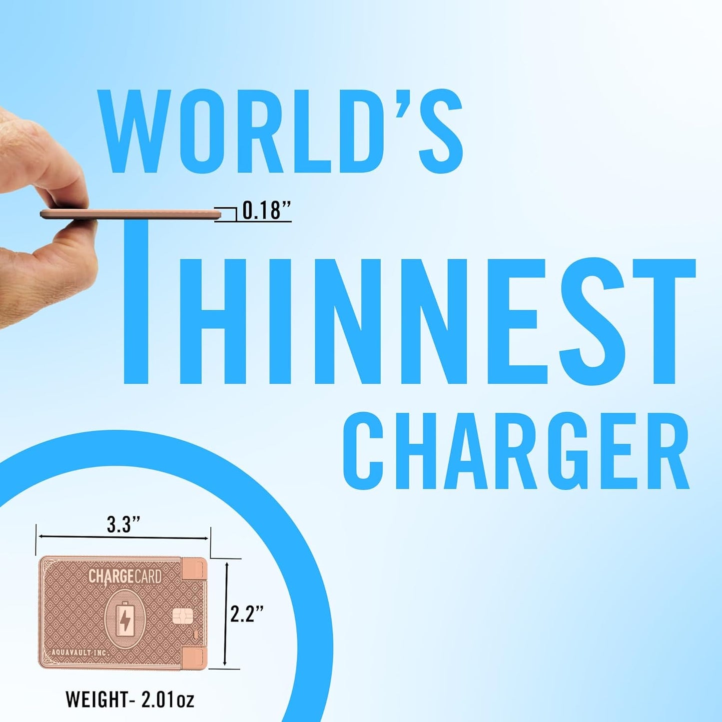 AquaVault ChargeCard – Ultra Slim Emergency Power Bank (2300mAh) – Fits in Wallet – USB-C & Micro-USB – Durable Steel Body – Flight-Safe Pocket Charger for iPhone 16/15/14/13/12, Android - (Rose Gold)