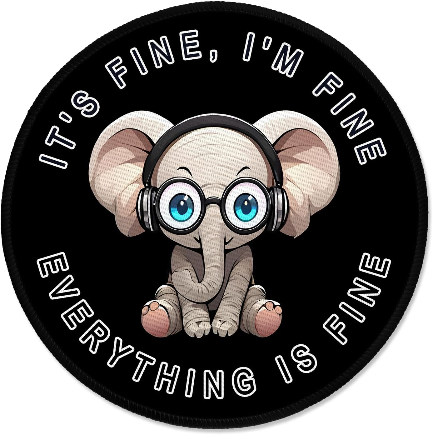 ITNRSIIET Round Mouse Pad with Stitched Edge Premium-Textured Waterproof Non-Slip Rubber Base Desktop Protection Mat Diameter 8.7 inches, Pretty Fine Elephant