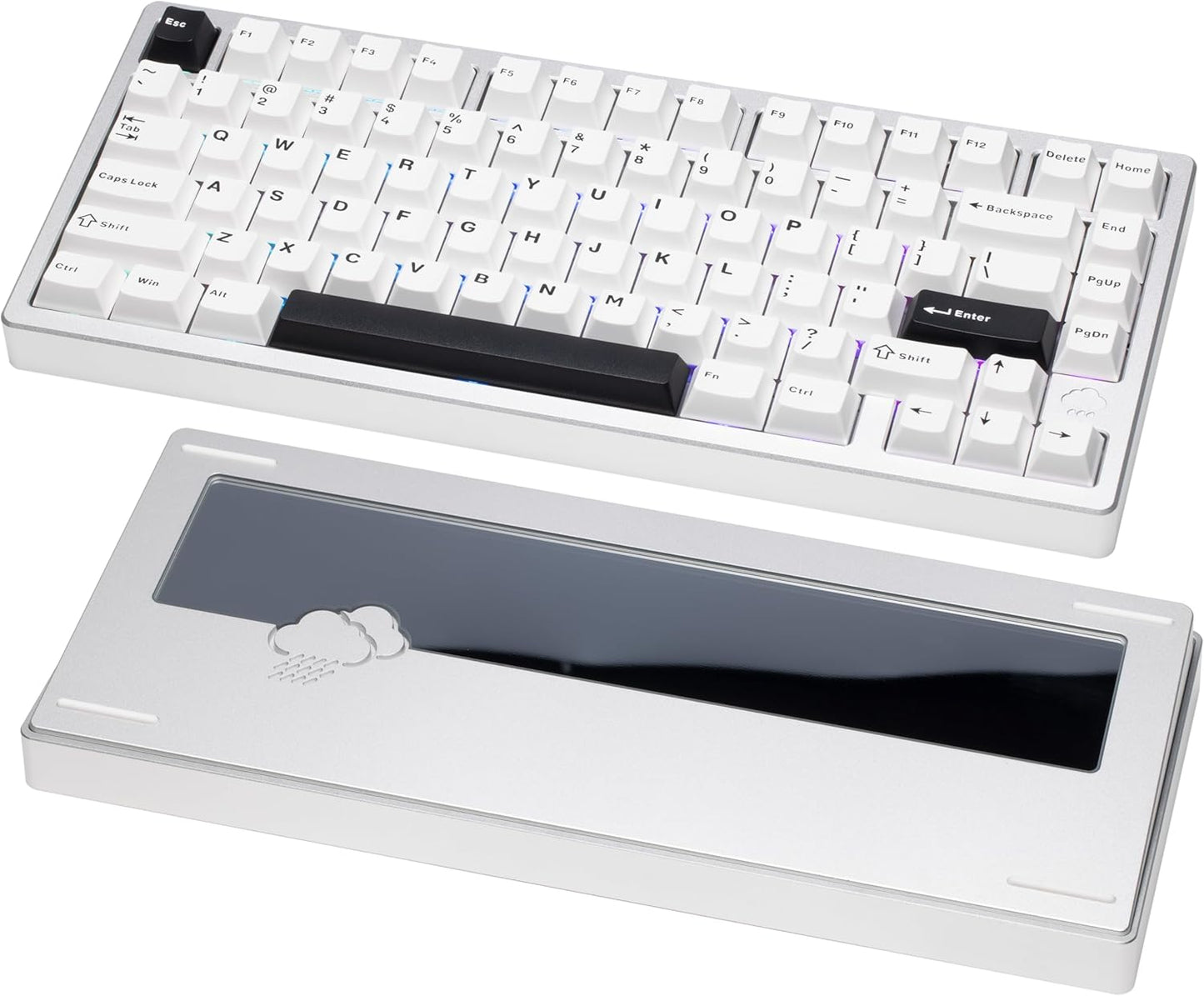 KEEBMONKEY WOBKEY Rainy 75 CNC Aluminum HMX/JWK/Cocoa Switches Triple-Mode Connectivity Mechanical Keyboard with Superior Acoustics, RGB/PP/Mirrored Glass/3500mAh/Violet Switch (Standard - Silver)