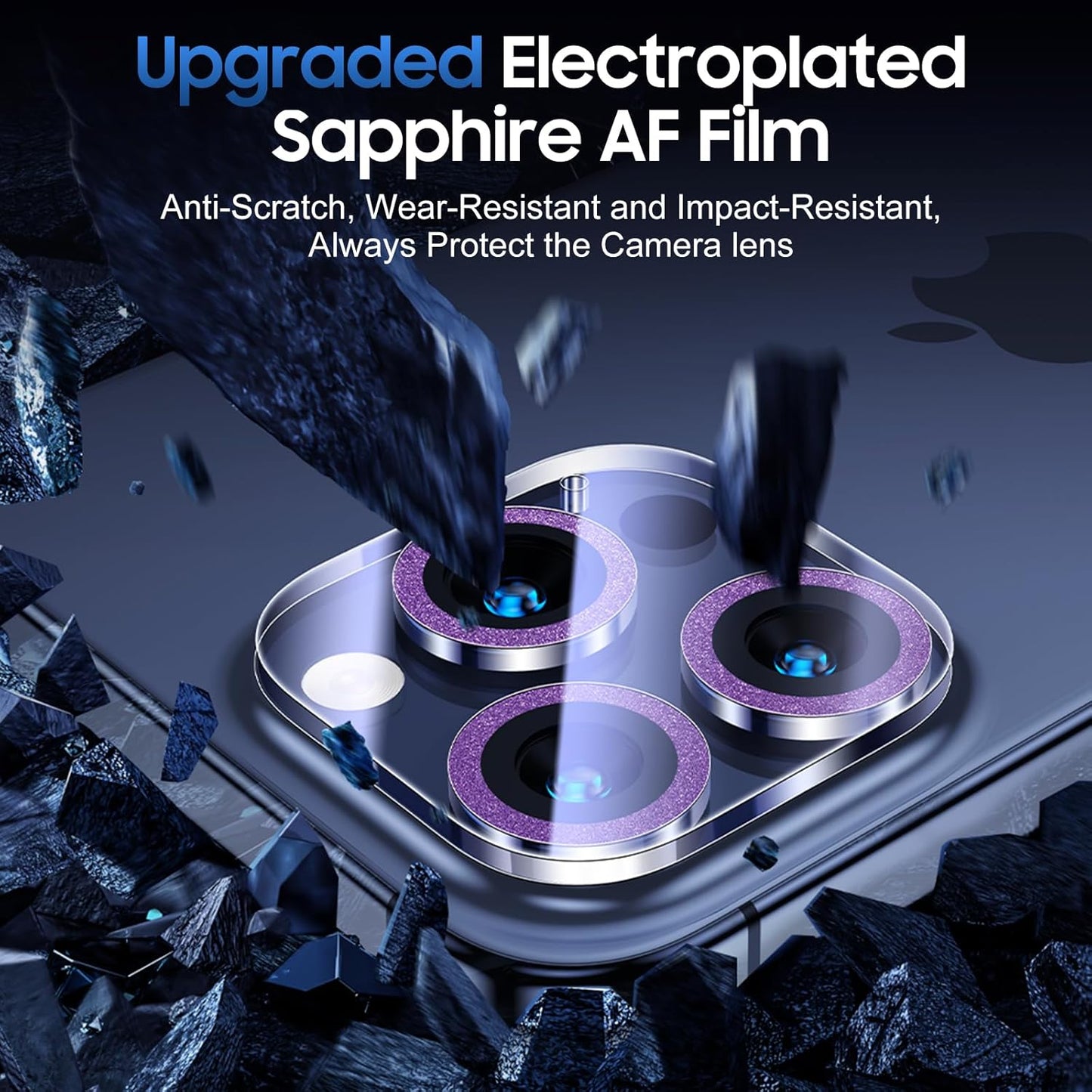 UniqueMe for 3 Pack iPhone 15 Pro/iPhone 15 Pro Max Camera Lens Protector, [Drop Protection] [Case Friendly] 9H Tempered Glass Camera Cover Screen [Update New Version] - Dark Purple