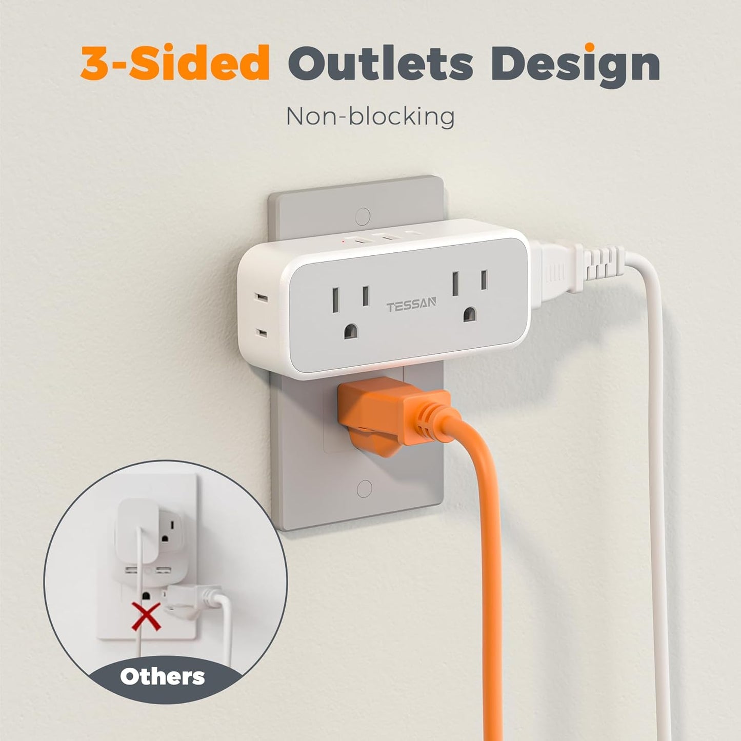 20W PD Surge Protector Outlet Extender, TESSAN Multi Plug Splitter with 4 Electrical Outlets 3 USB Ports(1 USB C), Multiple Plug Wall Expander for Home Office Dorm Room Essentials
