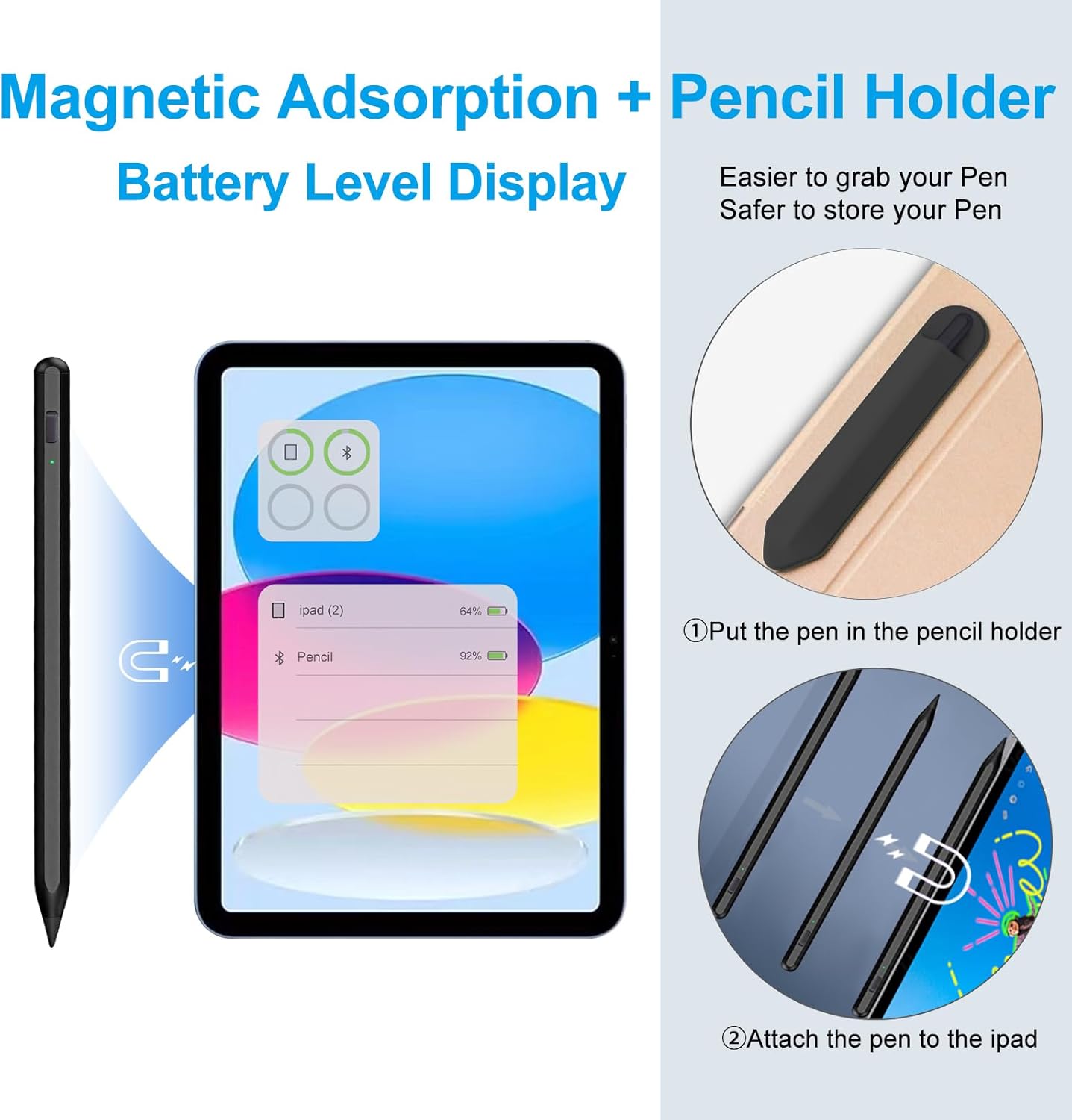 Stylus Pen for iPad 2018-2025 with Palm Rejection, Apple Pencil for Pad11th/10th/9th/8th/7th/6th Gen, iPad Pro 11/12.9 inch, New iPad Air 2025 11&13-inch(M3/2) /5th/4th/3th Gen, iPad mini 6th/5th