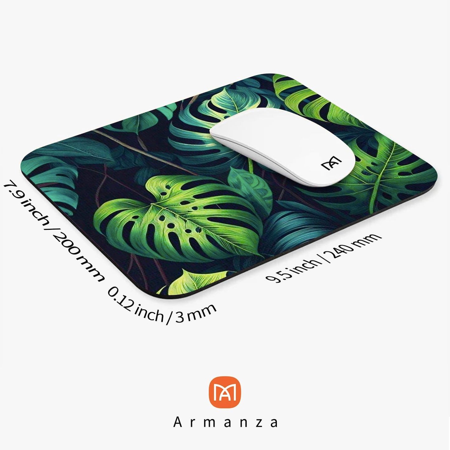 Square Mouse Pad Green Leaves, Personalized Premium-Textured Custom Mouse Mat Design, Washable Mousepad Cloth, Non-Slip Rubber Base Computer Mouse Pads for Wireless Mouse
