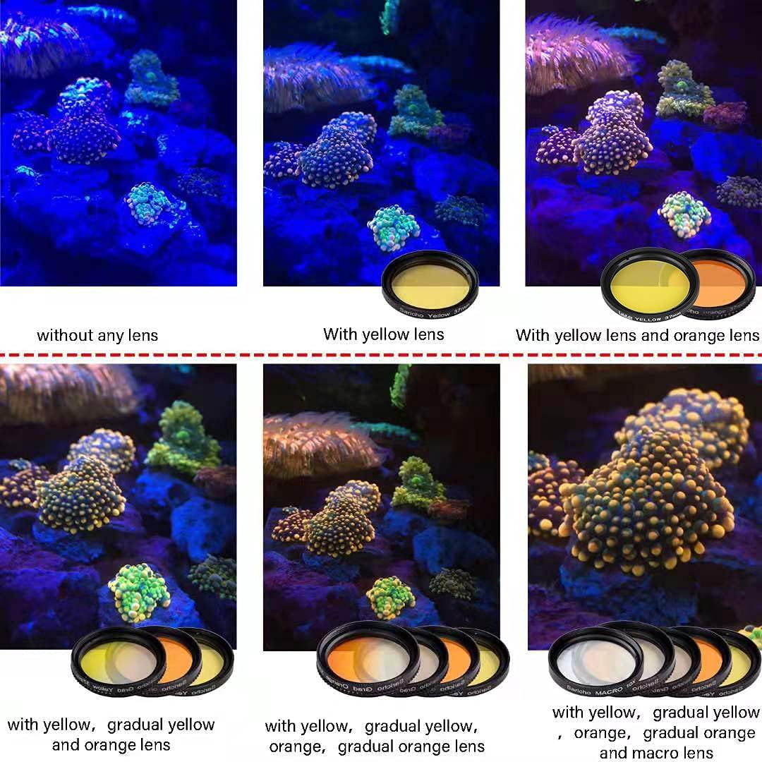 Reef Coral Lens for Phone, Smartphone Camera Reef Lens,11 Kits in a Whole Coral Reef Filter Lens Set，1 Dust Case 2 Clips 8 Lenses Yellow,Orange,Gradual Yellow Orange Pink,Star6,CPL,Macro