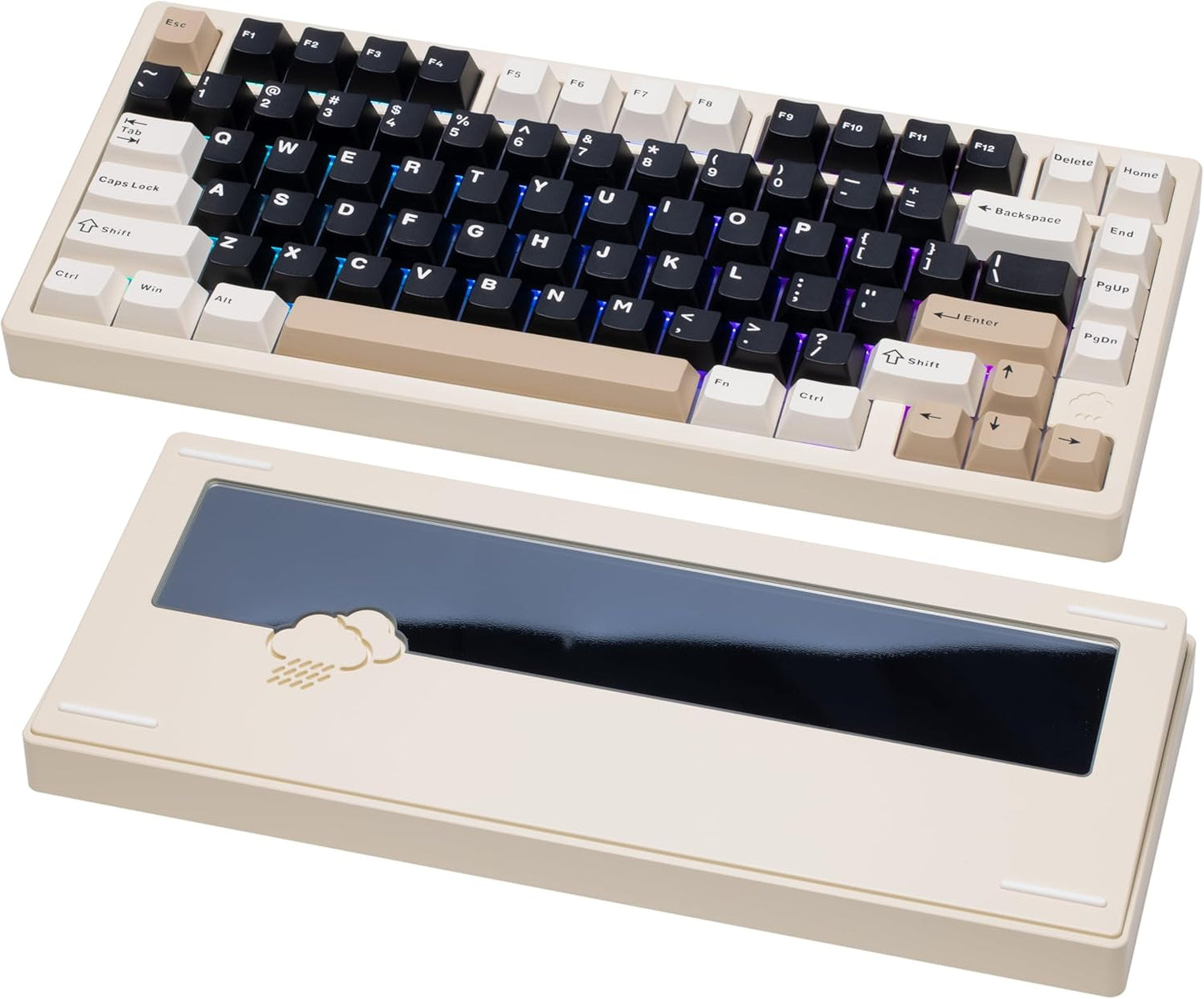 KEEBMONKEY WOBKEY Rainy 75 CNC Aluminum HMX/JWK/Cocoa Switches Triple-Mode Connectivity Mechanical Keyboard with Superior Acoustics, RGB/PP/Mirrored Glass/3500mAh/Violet Switch (Standard - White)