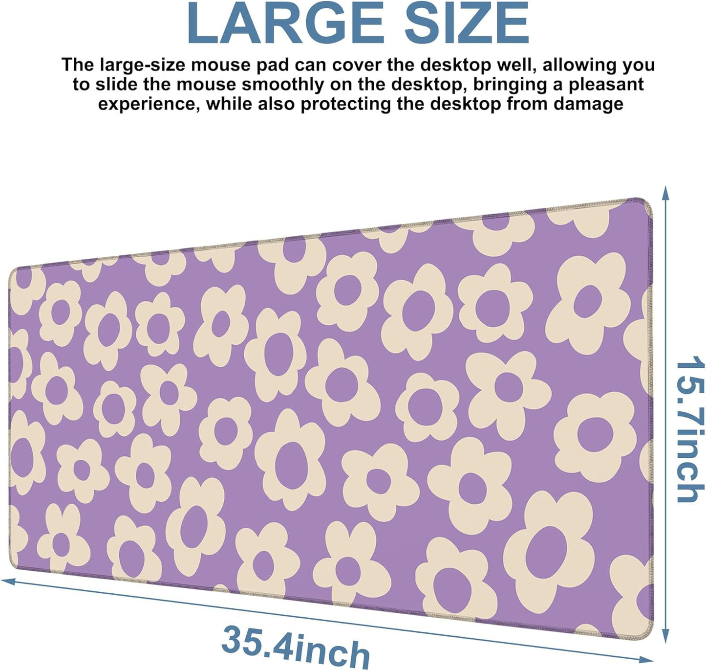 Vintage Groovy Flowers Gaming Mouse Pad 3mm Thick Stitched Edge Waterproof Non-Slip Large Computer Keyboard Mouse Mat,Suitable for Office Entertainment Decorative Desk Pad 35.4 x 15.7 Inches