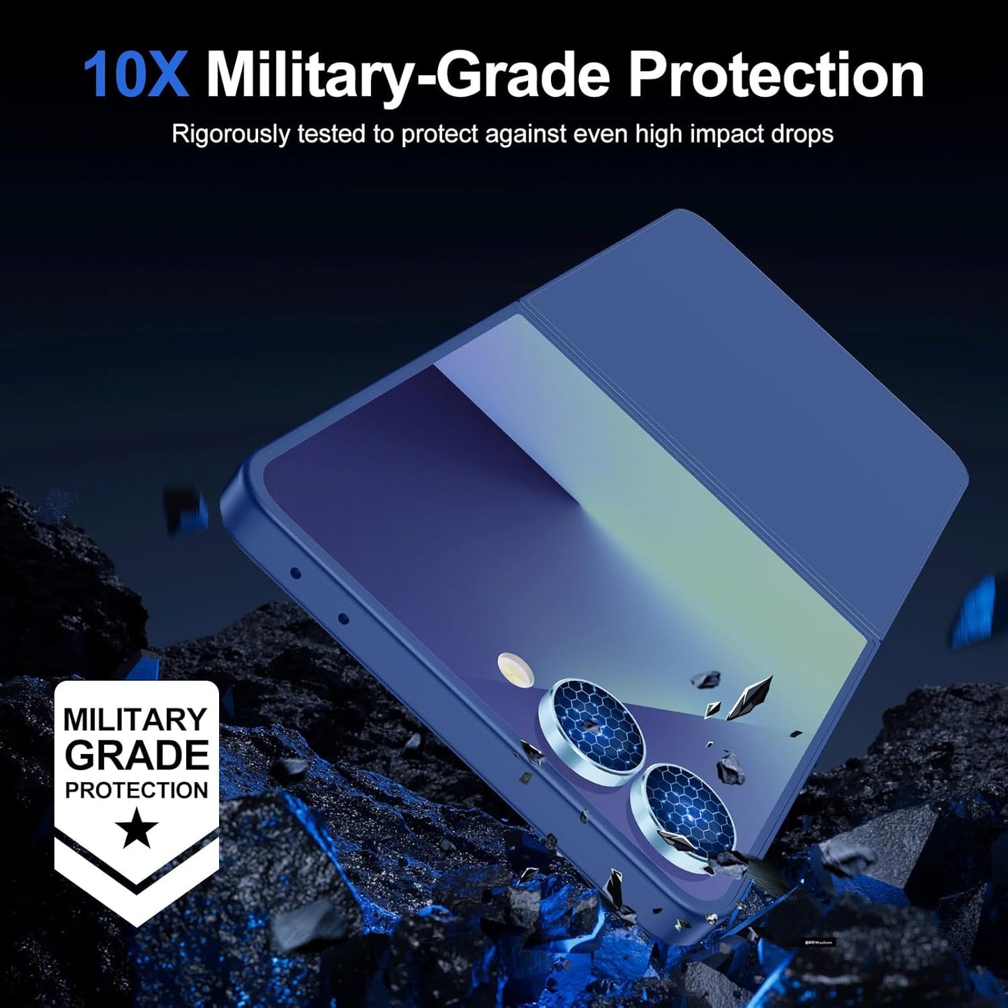 for Samsung Galaxy Z Flip 7 Camera Lens Protector, Individual Metal Ring Tempered Glass Lens Cover, [Strong Adsorption] Scratch Resistant Ultra-Thin HD Clear Lens Cover, 1 Set-Blue Ring