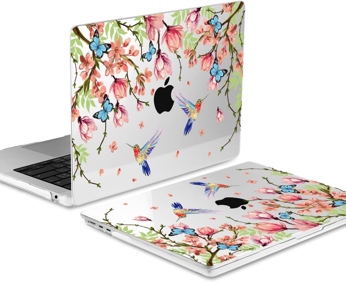 MEEgoodo Case for M4/M3/M2 MacBook Air 13.6 inch Case 2025 2024 2022, Fit Model A3240/A3113/A2681, Laptop Hard Shell with Keyboard Cover Compatible with MacBook Air 13 inch, Birds & Flowers