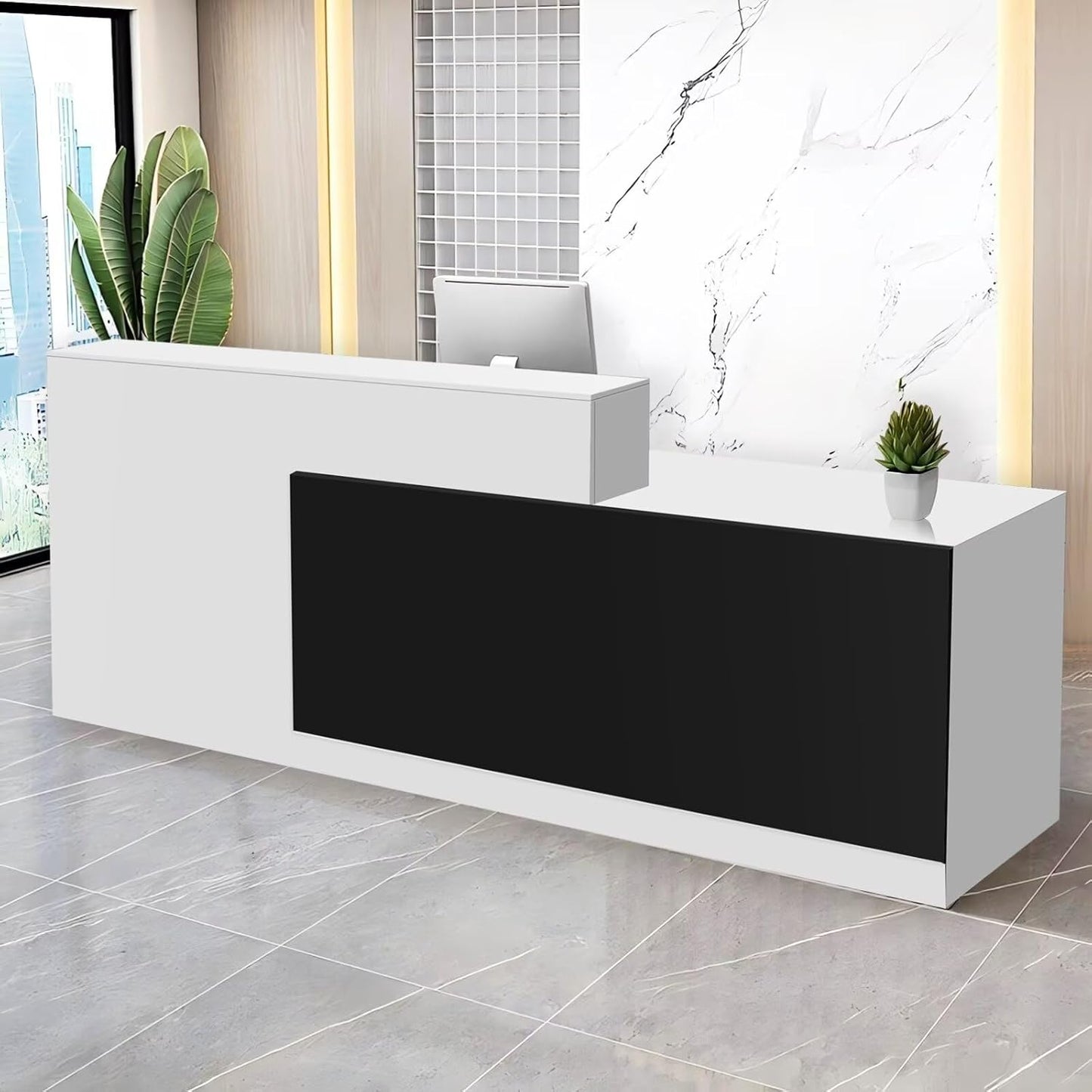 Reception Desk with Counter Modern Checkout Counter with Lockable Drawer Keyboard Tray Receptionist Desk for Office Salon Reception Table E Right 55inch/140cm