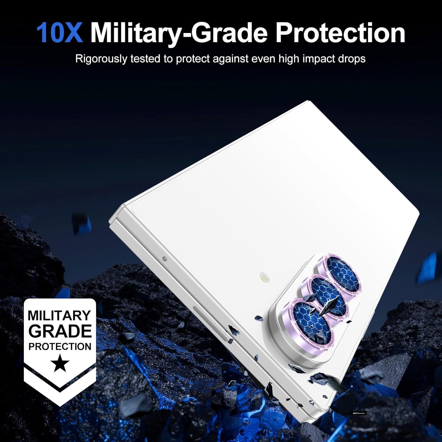 for Samsung Galaxy Z Fold 7 Camera Lens Protector, Individual Metal Ring Tempered Glass Lens Cover, [Strong Adsorption] Scratch Resistant Ultra-Thin HD Clear Lens Cover, 1 Set-Purple Sparkly