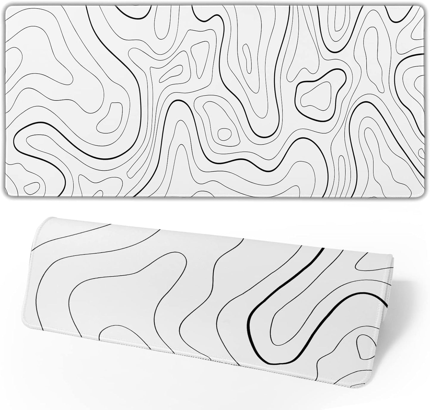 White Mouse Pad Large XL Gaming Mouse Pad for Desk Topographic Mouse Pad Desk Pad Gaming Mouse Pad White Desk Mat Extended Black and White White Topo Mousepad White Topographic Mouse Pad Full Size