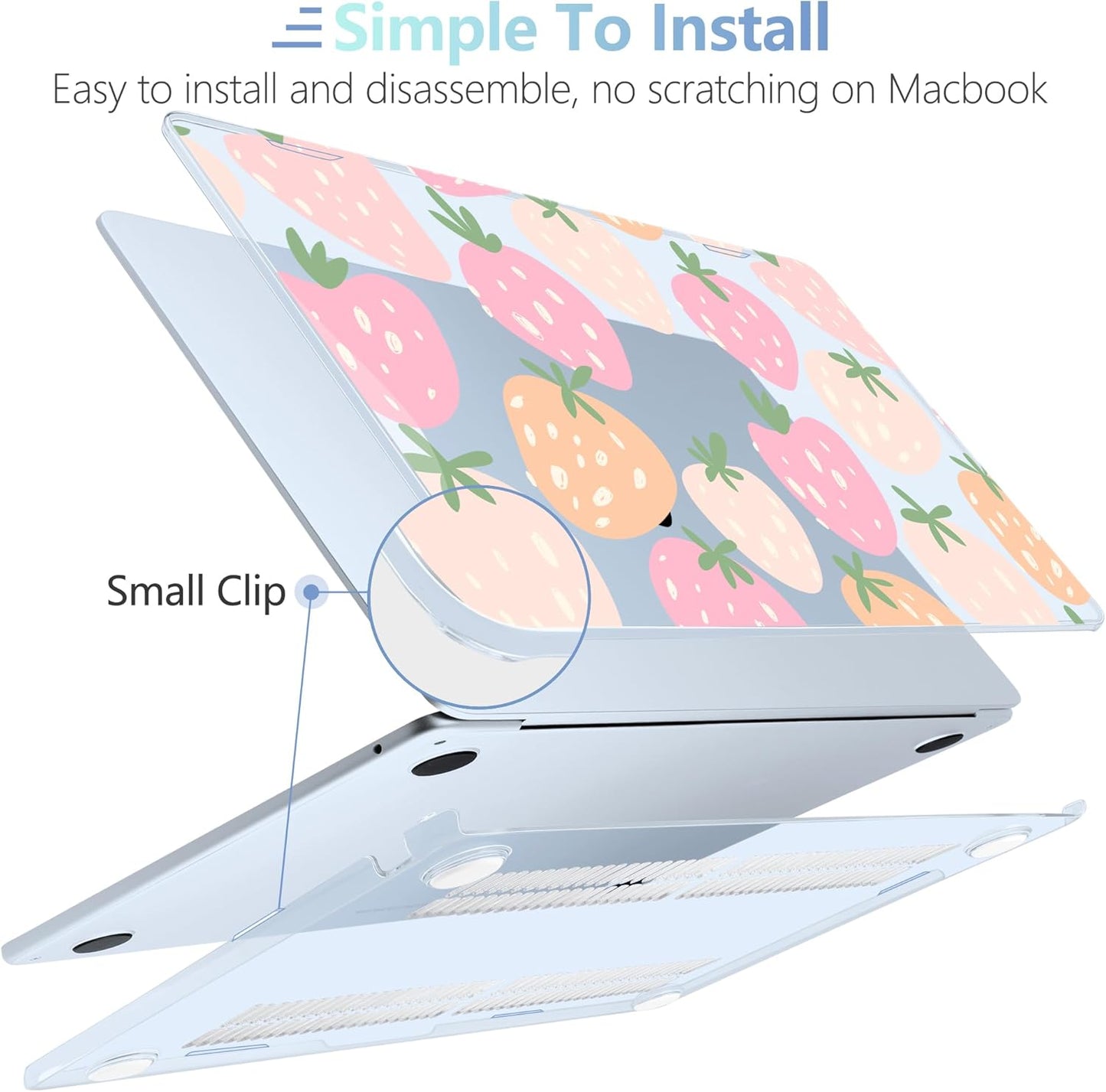 MEEgoodo Case for MacBook Air M4/M3/M2 13.6 inch 2025 2024 2022, Fit Model A3240 A3113 A2681, Compatible with MacBook Air 13 inch, Laptop Hard Shell Case with Keyboard Cover, Cute Drawn Strawberries