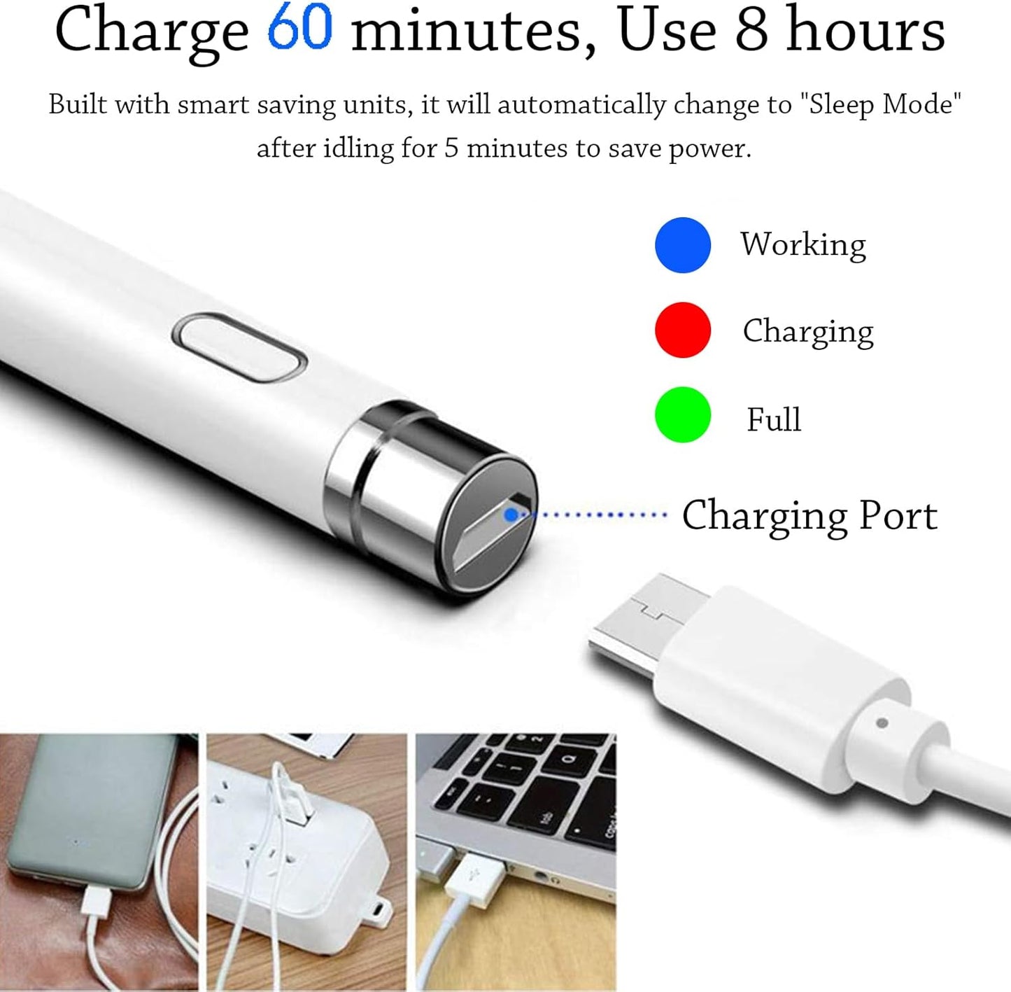 DOGAIN Stylus Pen for iPad and Touchscreens - Active Digital Fine Point Pencil with Dual Touch Function - Compatible with iPad Pro/Air/Mini, iPhone, Samsung, iOS, Android - White