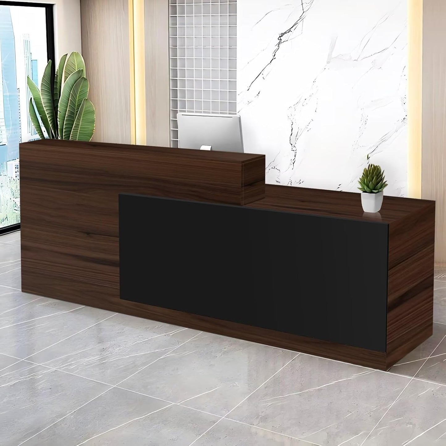 Reception Desk with Counter Modern Checkout Counter with Lockable Drawer Keyboard Tray Receptionist Desk for Office Salon Reception Table H Right 71inch/180cm