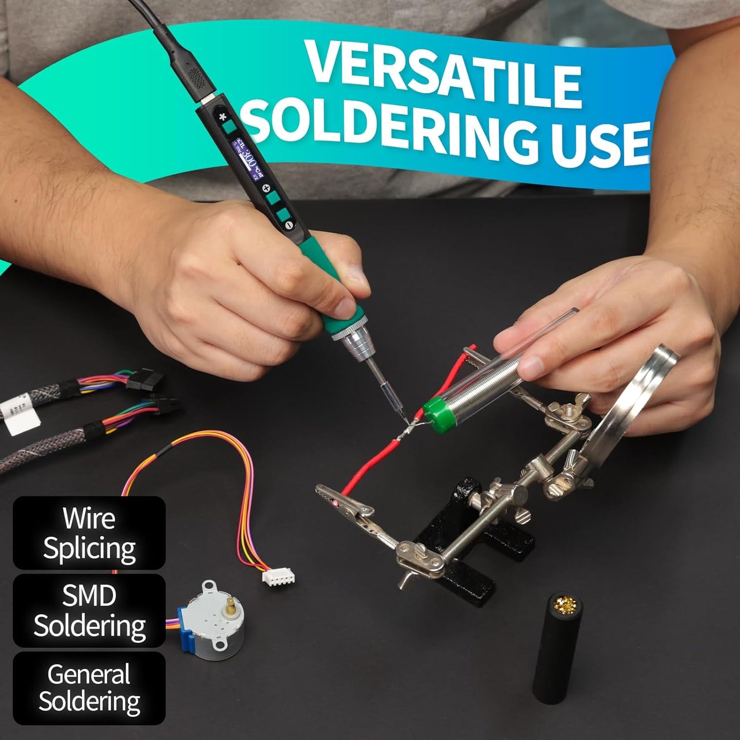 YIHUA 928D-IV Soldering Iron Pen Kit DC 65W Support PD QC, Type C Portable Soldering Station with 3 Tips, Solder Wire, Protective Cap