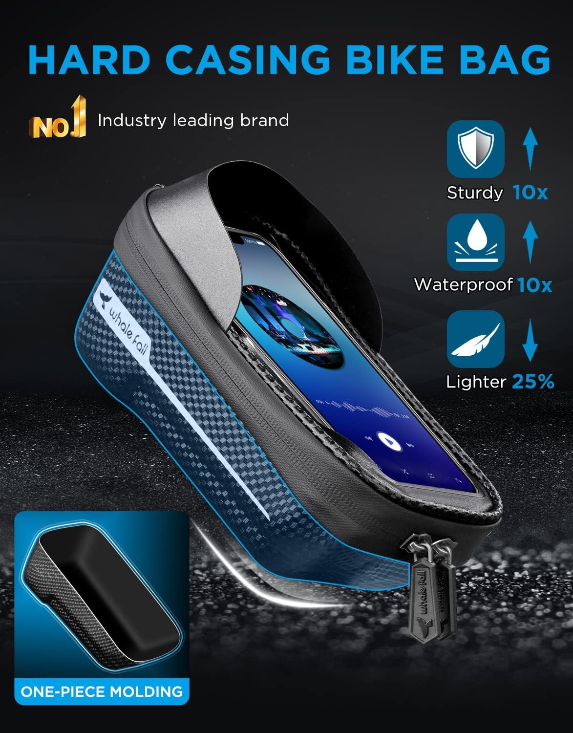 whale fall Bike Phone Frame Bag Waterproof, 3D Eva Hard Shell, Bike Phone Holder, Bicycle Top Tube Bag, Cycling Pouch with Rain Cover, Bike Accessories for Phones Under 7"