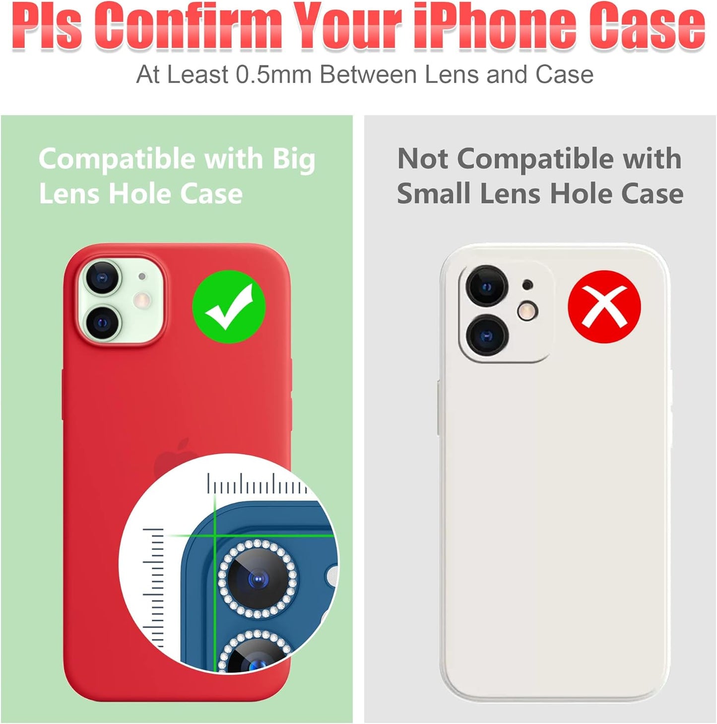 AGVEE 3+3 6 Pack for iPhone 12 Pro/12/12 Mini/11 Pro Max/11 Pro/11 - Bling Diamond & Glitter Metal Ring 9H Tempered HD Glass Camera Protector