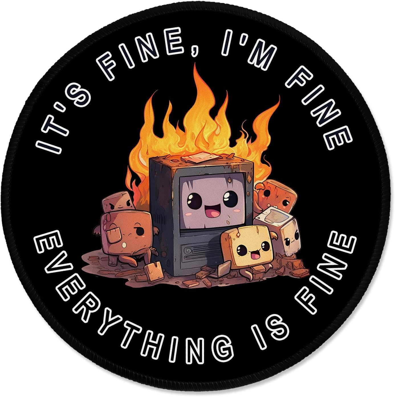 ITNRSIIET Round Mouse Pad with Stitched Edge Premium-Textured Waterproof Non-Slip Rubber Base Desktop Protection Mat Diameter 8.7 inches, Funny Burning Box