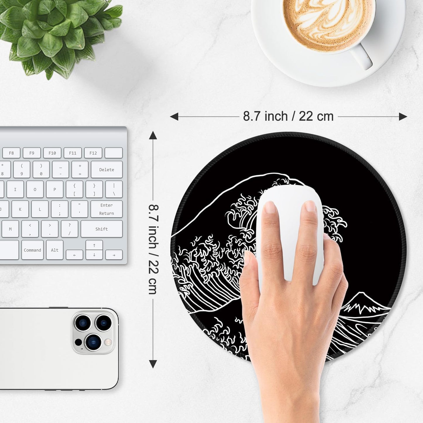 ITNRSIIET Mouse Pad Non-Slip Rubber Base Smooth Surface Stitched Edges Waterproof Durable Compatible with All Mice for Office & Gaming, Desk Accessory, Diameter 8.7 inch, Wave