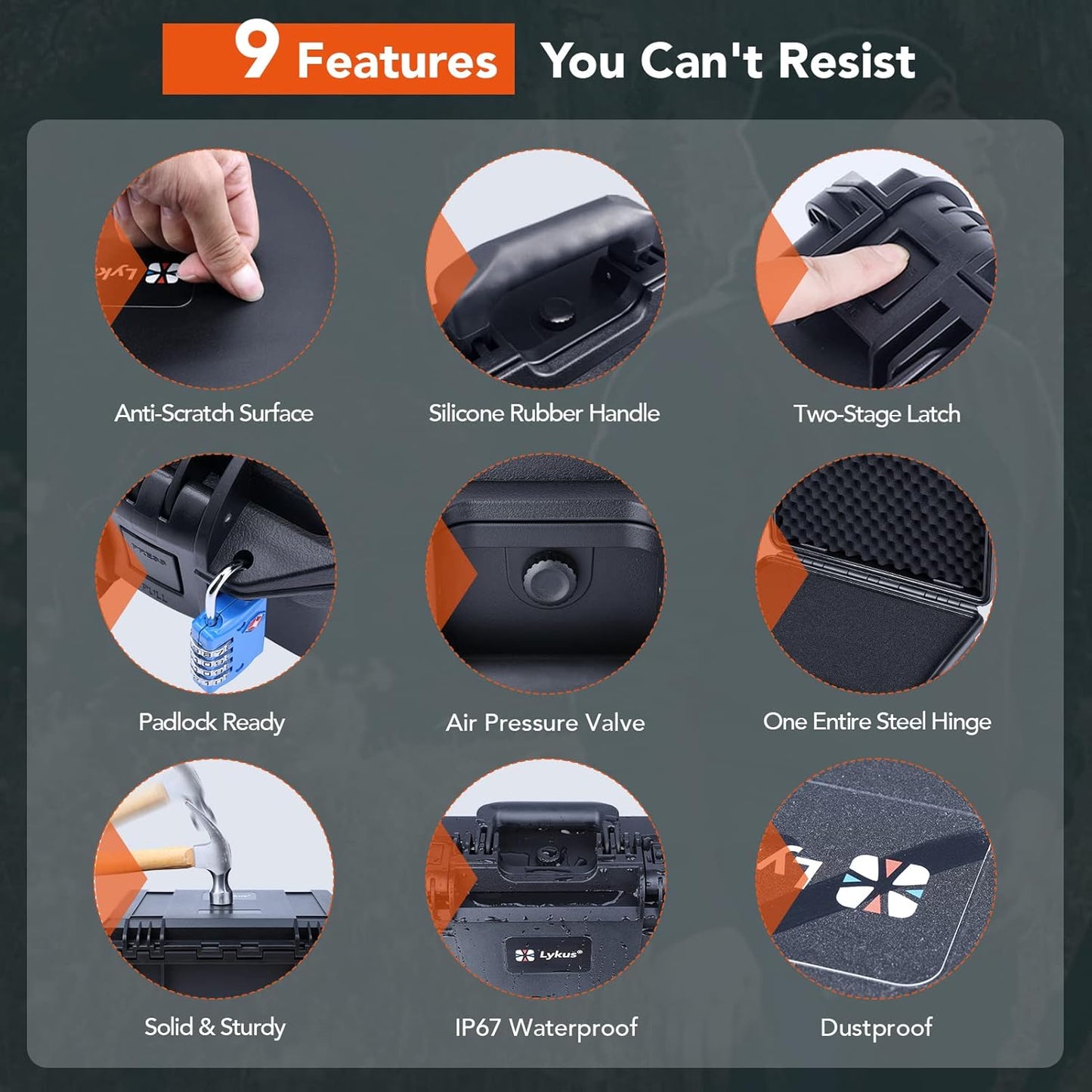 Lykus HC-4410 Waterproof Hard Case with Customizable Foam Insert, Interior Size 17.32x11.42x4.72 in, Suitable for up to 16" Laptop,Starlink Mini,Keyboard,Drill,Audio Mixer,Mic,Flashlight,and More