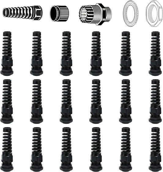 18 Pcs Waterproof Cable Gland,PG13.5(NPT 1/2) Thread(6-12mm), Made of PA66 Material,waterproof wire grommet Strain Relief Cord Connectors,Suitable for Various Electrical Installations