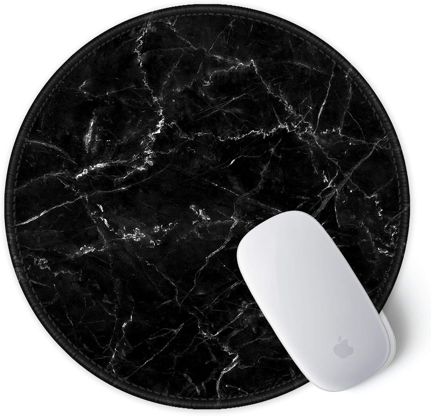 ITNRSIIET Round Mouse Pad with Stitched Edge Premium-Textured Waterproof Non-Slip Rubber Base Desktop Protection Mat Diameter 8.7 inches, Black Marbling
