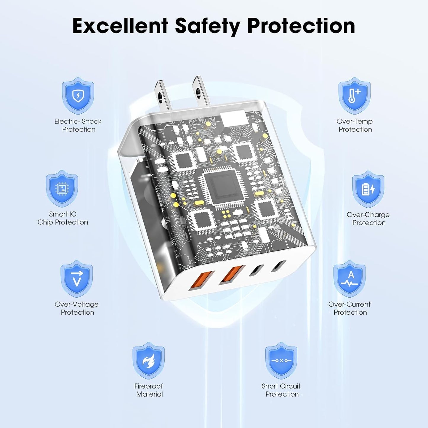 USB C Charger Block, 2 Pack 40W 4-Port iPhone Charger Fast Charging Multiport PD 3.0 & QC 4.0 Double Quick Charge, Compatible with iPhone 16/15/14/13/12/11，Pro Max，iPad, Samsung (White)