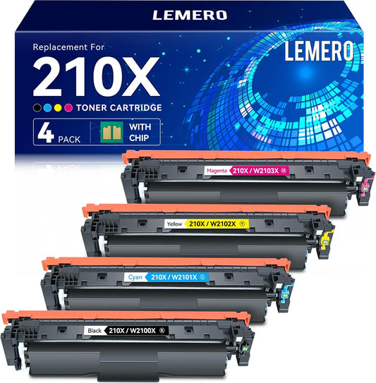 LEMERO 210X Compatible Toner Cartridge Replacement for HP 210X 210A Toner Cartridges for HP Color Laserjet Pro MFP 4301dw 4301fdn 4201dn 4201dw Printer (with Chip for HP 210X 210A High Yield-4 Packs)