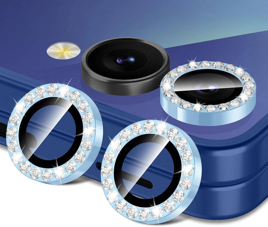 for Samsung Galaxy Z Flip 7 Camera Lens Protector, Individual Metal Ring Tempered Glass Lens Cover, [Strong Adsorption] Scratch Resistant Ultra-Thin HD Clear Lens Cover, 1 Set-Blue Diamond
