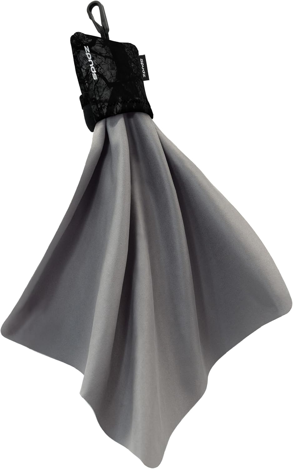 SPUDZ Ultra Microfiber Lens Cleaner – Closable Pouch, Clip-On, Washable – for Optics, Scopes, Glasses | Stealth Shadow, 10 x 10 Inch