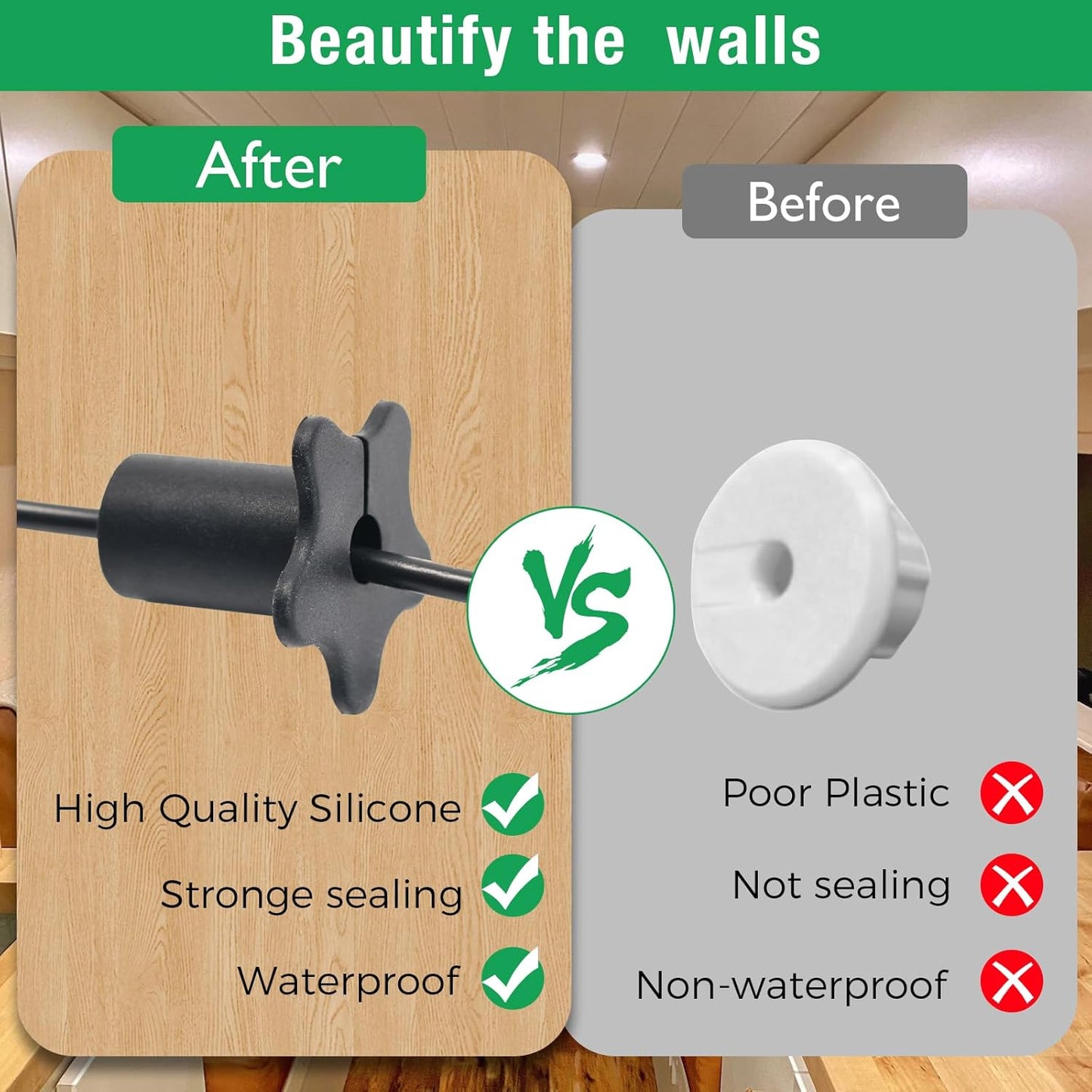 2pc Starlink Cable Grommet 5/8" Silicone Waterproof Wall Hole Pass Through Split Cable Bushings for TV Wire Ethernet Cord, Starlink Cable Routing Kit Accessories, 27.6mm/1.09" Ht, Black